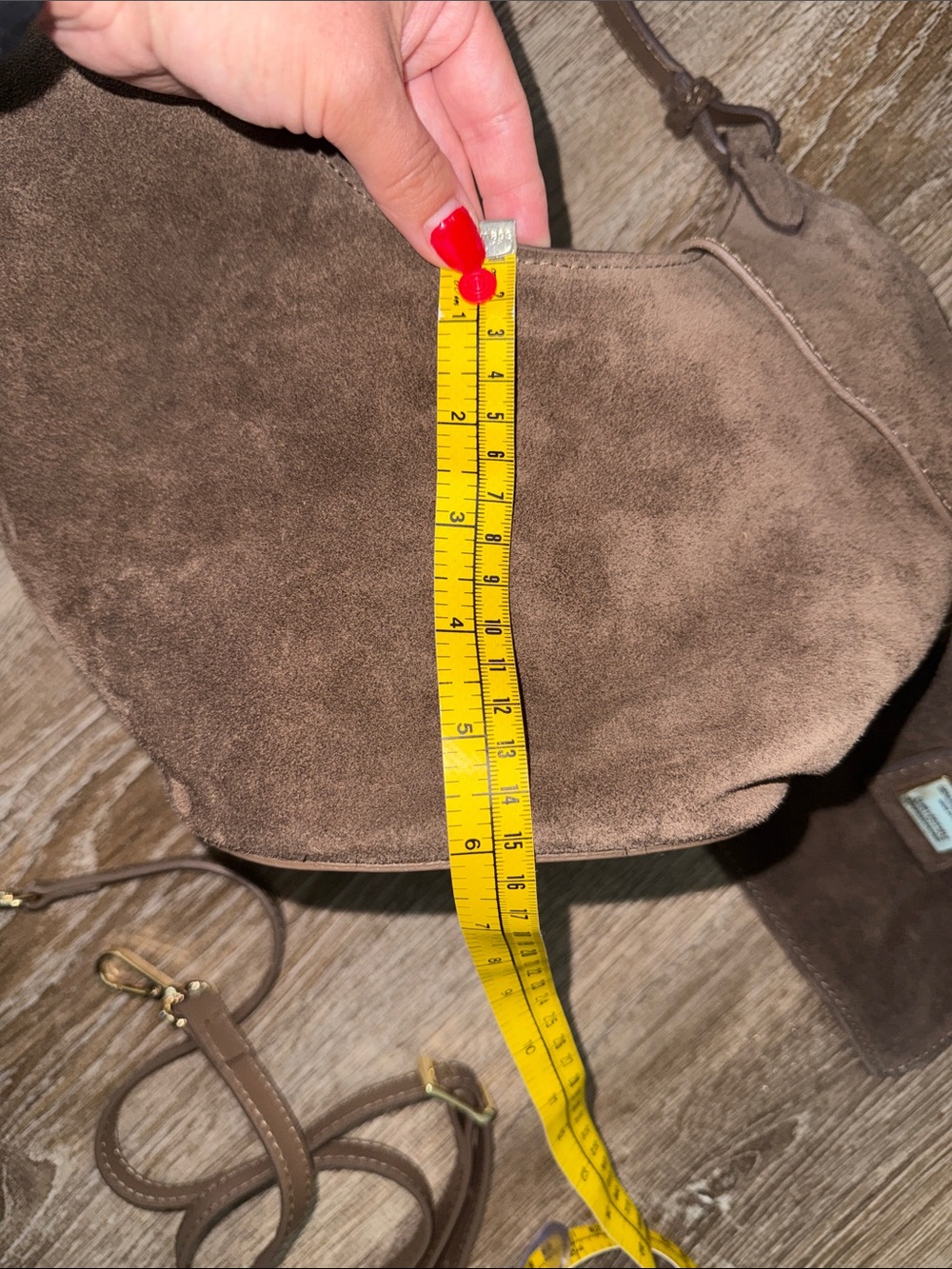 Suede Shoulder Hobo Bag in Dark Brown - Picture 8 of 13